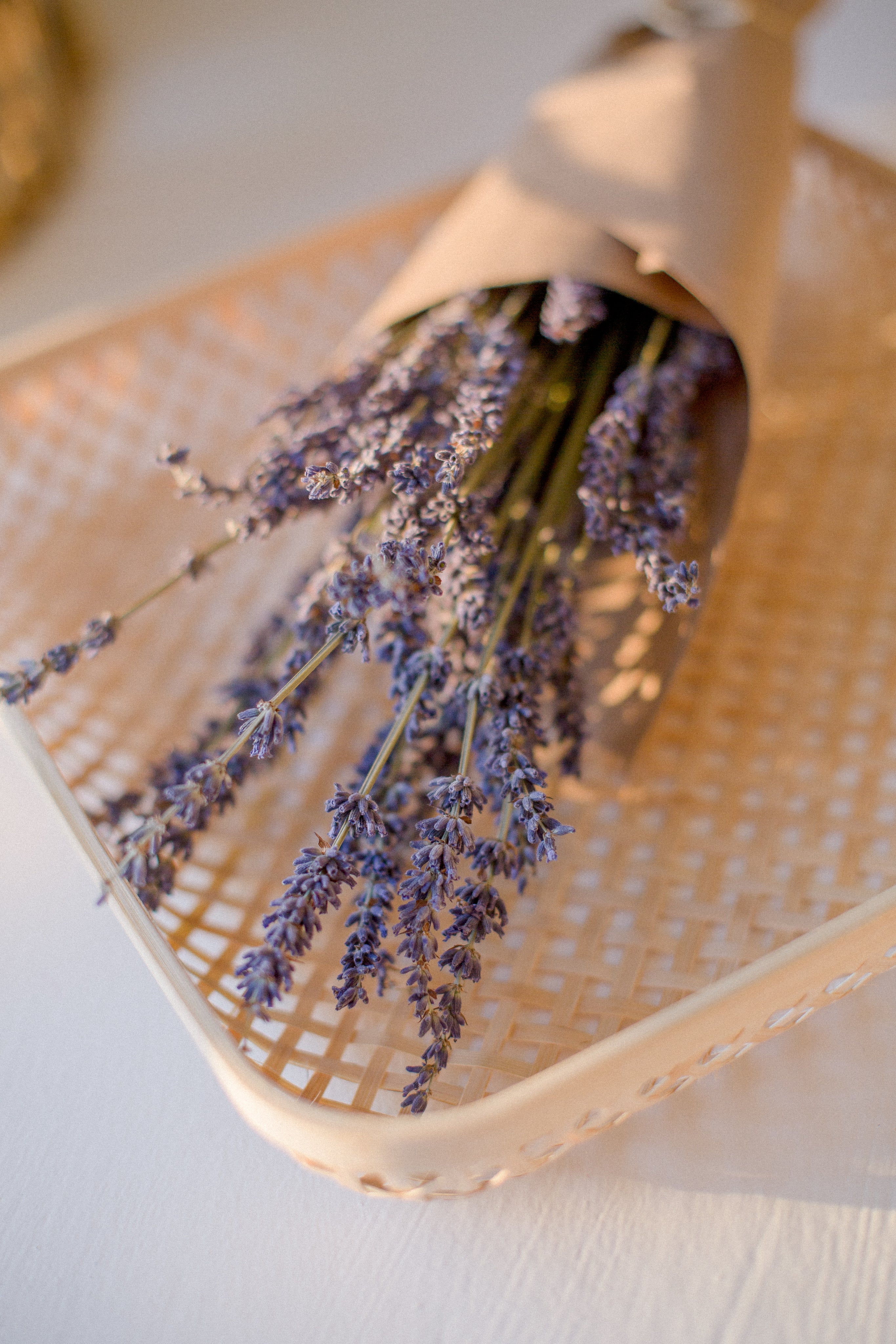 Close-up of dried lavender wrapped in brown paper for MelloBox packaging